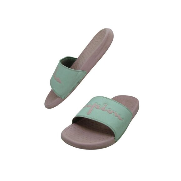 Womens Champion Pink Super Split Script Slide Sandals Size US 9 Flats - Picture 2 of 9